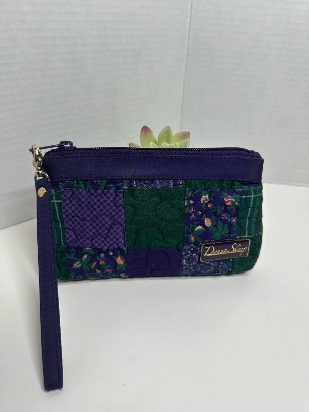Dooney & Bourke Purple and Green Quilted Wristlet Cosmetic Pouch